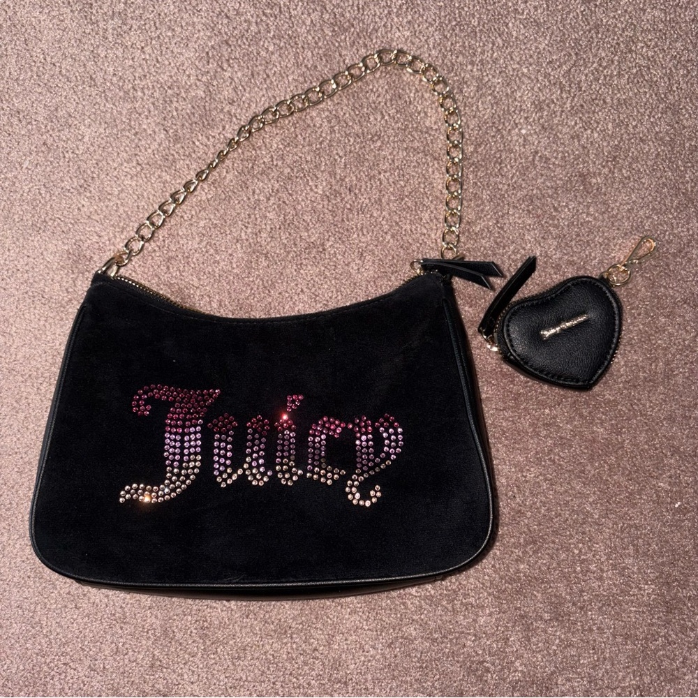 Juicy Couture Black Shoulder Bag with Rhinestone Embellishments